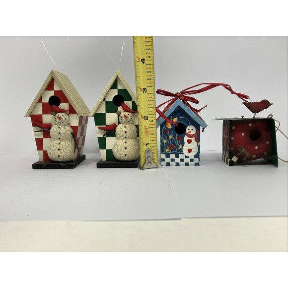 Birdhouse Small Four Different Wooden Or Metal Christmas Ornaments - Picture 2 of 10